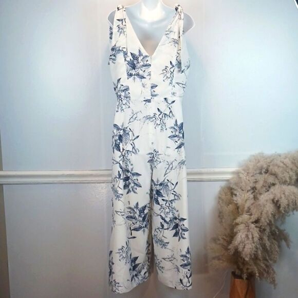 Alex Marie navy/ blue botanical print sleeveless cropped jumpsuit size 8 - Picture 10 of 14
